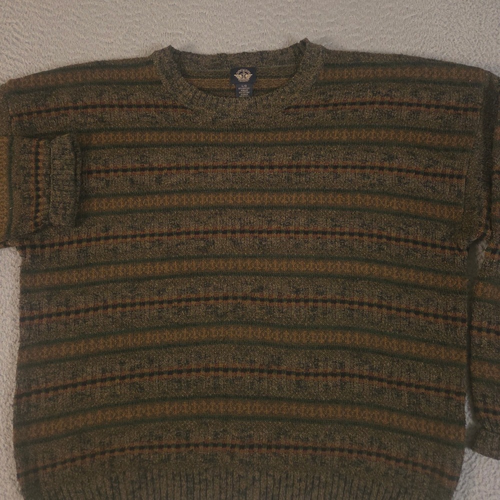 VINTAGE Dockers Sweater Men L Multi Striped Knit 3D Crewneck Earth Tone Warm 90s